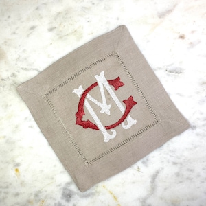 Interlocking Initial Cocktail Napkins | Wedding Gift for couples | Custom Embroidered Cocktail Napkins | Valentines Gift for couple