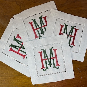 Interlocking Initial Cocktail Napkins | Wedding Gift for couples | Custom Embroidered Cocktail Napkins | Holiday Hostess Gift | Christmas