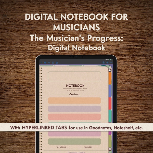 Digital Notebook Music Planner with Blank Hyperlined Tabs for Musicians, Music Teaching & Projects