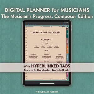 Digital Music Planner for Music Composers with Hyperlinked Tabs and Interactive Menus