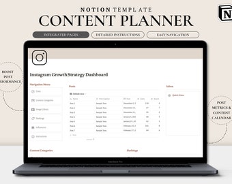 Notion Template Instagram Content Planner | Notion Social Media Planner | Digital Content Creator Template | Social Media Content Calendar