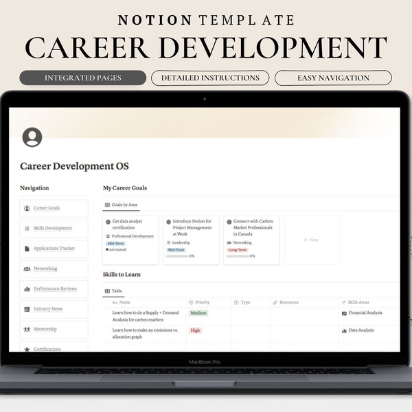 Notion Template Career Planner | Career Development | Job Application Tracker, Career Goals Planner, Professional Development, Career Path