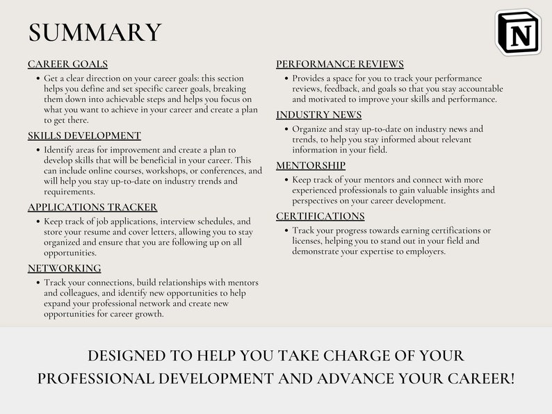 Notion Template Career Planner | Career Development | Job Application Tracker, Career Goals Planner, Professional Development, Career Path image 7