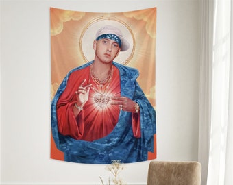 Eminem Gobelin Lustige Meme Jesus Poster Unser Retter Wandbehang Wall Scroll Poster für Home Office Schlafzimmer Dekoration