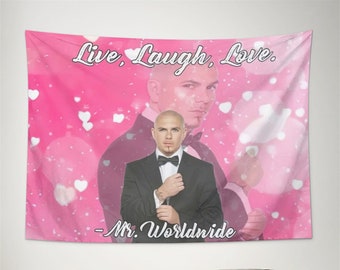 Mr Worldwide Says to Live Laugh Love Pink Tapestry Wall Tapestrys Novelty Tapestry Wall Hanging, Decorations Bedroom Living Room Dorm