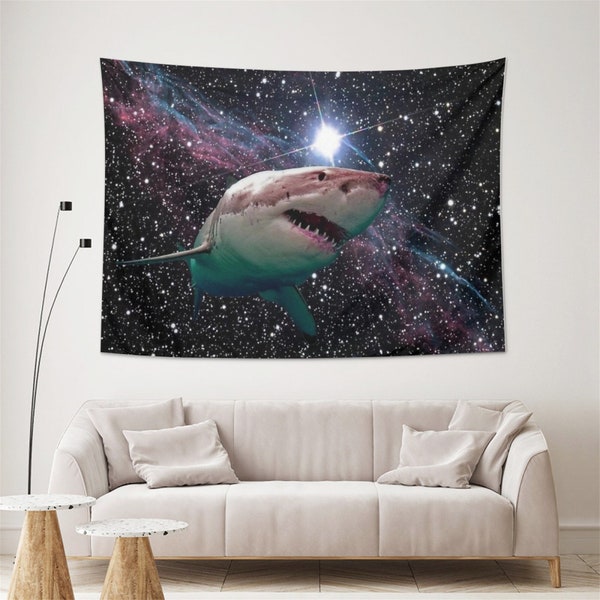 Cartoon Space Shark Tapestries Galaxy Tapestry Wall Hanging for Kids Boys Girls Galaxy Wall Art Tapestry for Bedroom Living Room