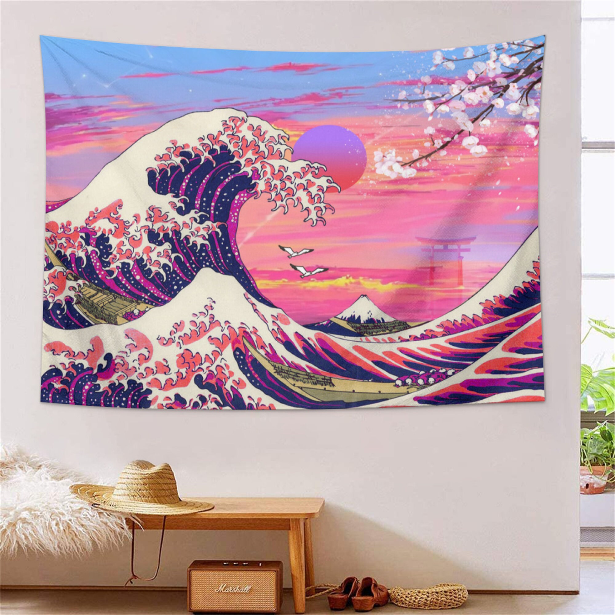 Pink wave tapestry sale
