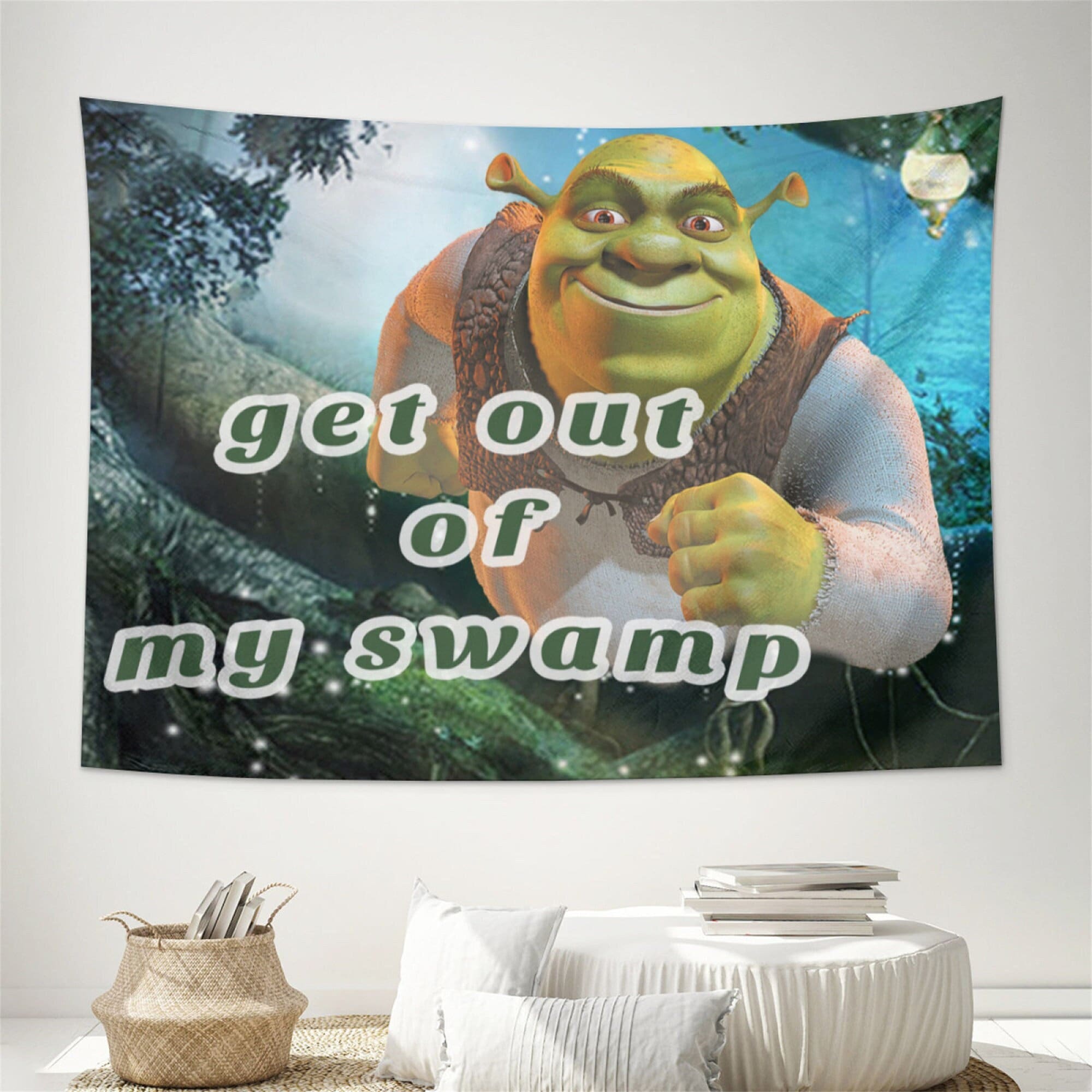 Shrek Get Out of My Swamp Meme Funny Wall Tapestry