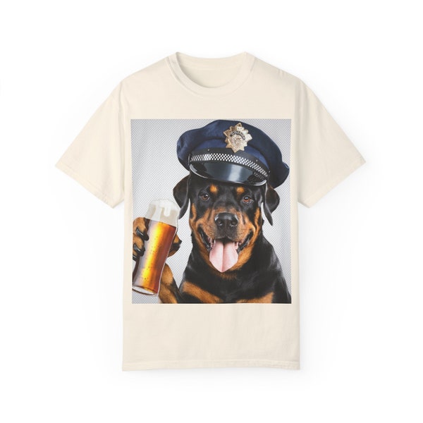 Unisex Garment-Dyed T-shirt Rottweiler dog police hat beer