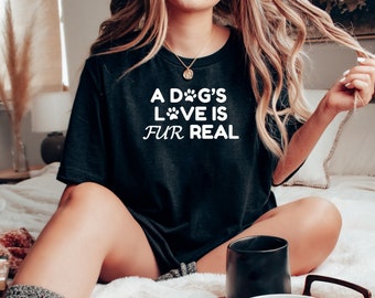 Hondenliefhebber-T-shirt, bont-echte liefde, grappig hondenpootshirt