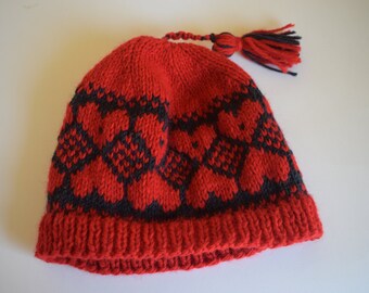 Fair Isle pattern Hand knitted winter hat in pure new wool