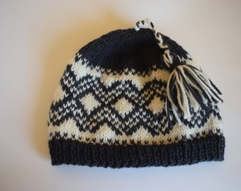 Hand knitted Fairisle pattern hat in Pure New Wool