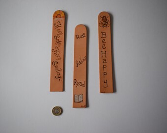 Leather bookmark hand decorated with pyrography
