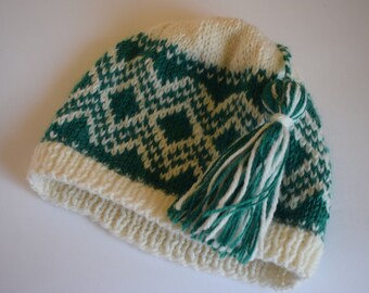 Hand knitted Fairisle pattern hat in Pure New Wool