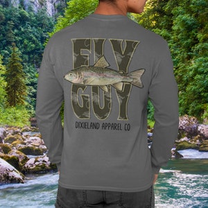 FISHING SHIRT: Fly Guy Bella Canvas unisex long sleeve.  Fly Fishing shirt, fishing shirt, gift for Fly Fishermen, gift for trout fishermen