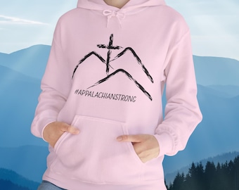 FELPA CON CAPPUCCIO APPALACHIAN STONG. Felpa con cappuccio unisex Mountain Cross, Appalachian Strong, regalo religioso, abbigliamento cristiano, top per avventure all'aria aperta