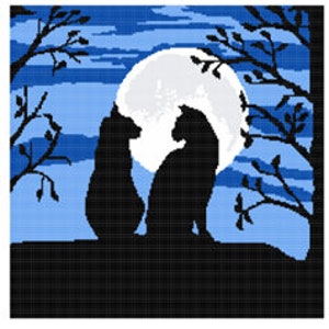 Moon Light Cats Crochet Graphghan and Cross Stitch Pattern | pixel blanket | afghan | 200x200 pixels