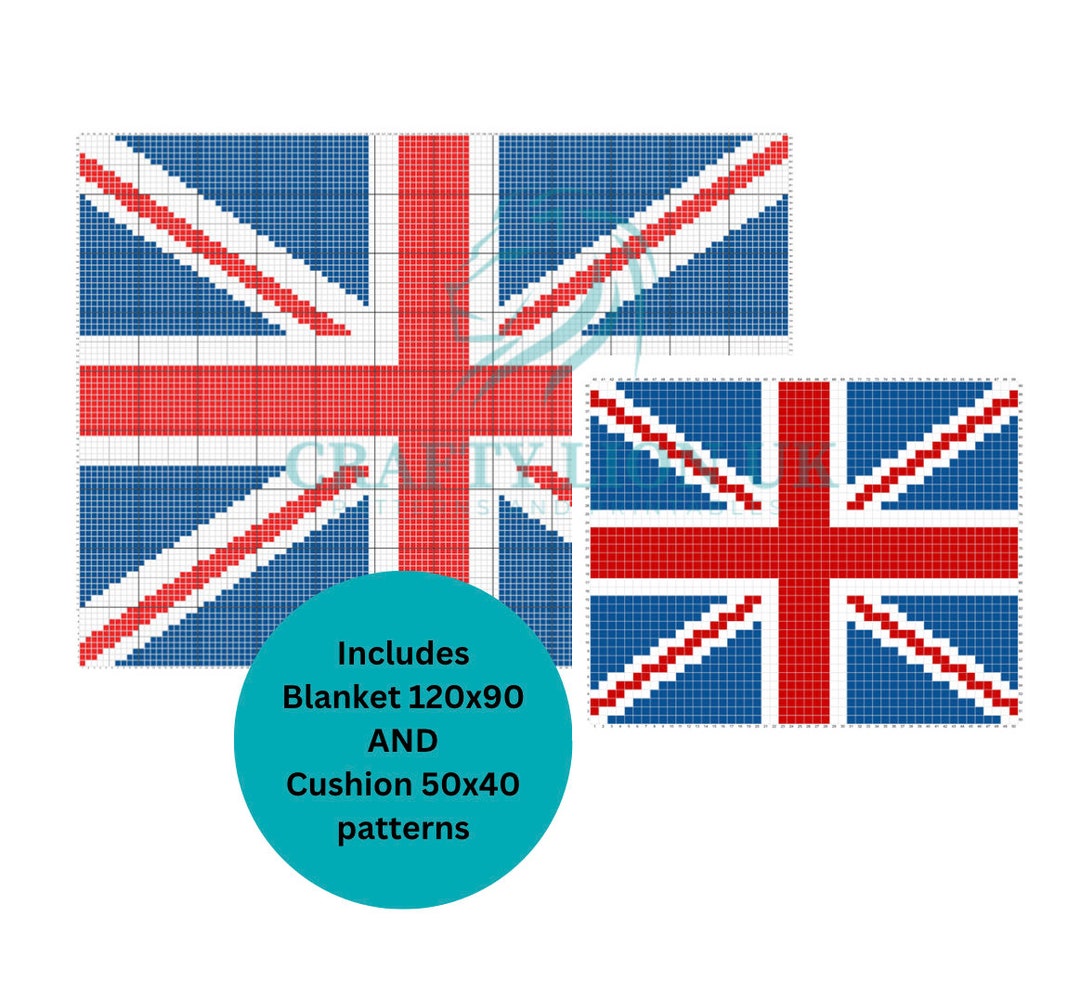 Union Jack C2C Crochet and Cross Stitch Blanket and Cushion Pattern Afghan Graphghan Pixel