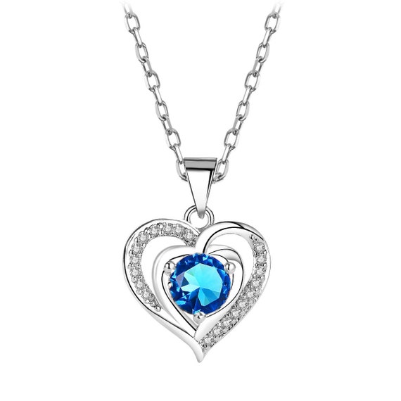 Queenberry Set di collana con ciondolo a forma di cuore in argento Sterling con cristalli Cristallo austriaco, 40,6 cm + 5,1 cm di estensione