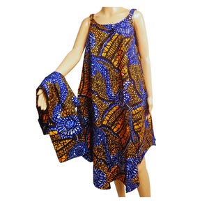Handmade African Print Sleeveless Ankara Dress with Matching Scarf | Adjustable Fit | One Size | Pockets Optional