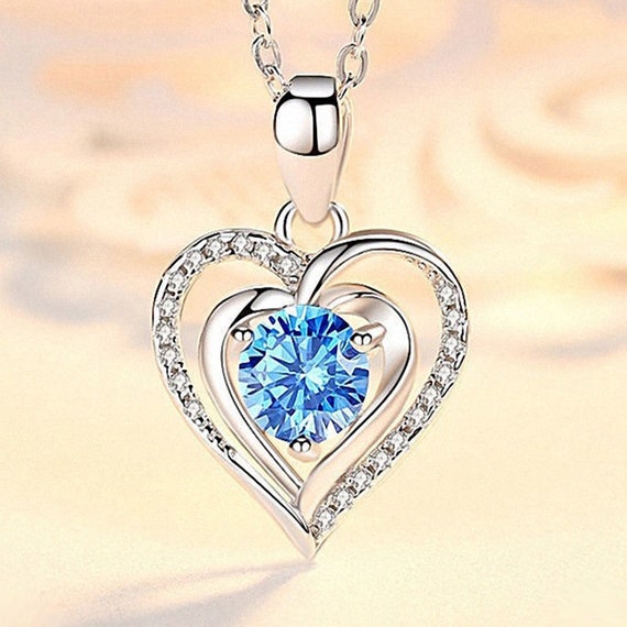 Collana Con Ciondolo A Forma Di Cuore Dell'oceano In Argento Sterling 925 Blu E Cristalli Regalo Per Donna~p147133987 - Foto 13