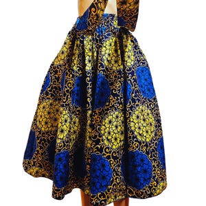 Yellow and Blue Handmade High-Quality Ankara African Print Skirt
