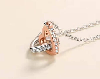 Elegant And Classic 925 Sterling Silver Rose Gold Plated Necklace With 2 Cross Heart Shape Pendant