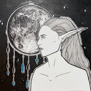 lunar elf - ink drawing