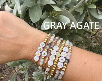 Personalized Gemstone Initial Bracelet: Custom Name Bead, Stacking Jewelry