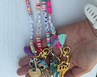 Custom Beaded Name Keychain: Hemp Cord, Vinyl Heishi Beads