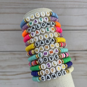 Friendship Personalized Name Beaded Bracelet Custom Clay Bead Bracelet Gold Accent Stacking Jewelry for Women and Teens Gift Idea