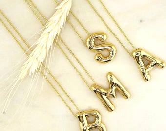 14k Gold Plated Bubble Letter Necklace: Personalized Initial Charm
