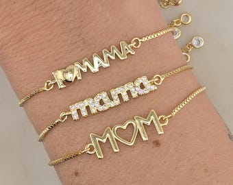 Personalized Gold 'Mama' Bracelet: Heart Charm, Custom Name Jewelry