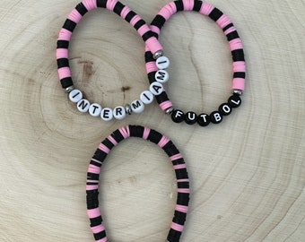 Custom Name Heishi Bead Bracelet: Inter Miami Soccer Fan Gift