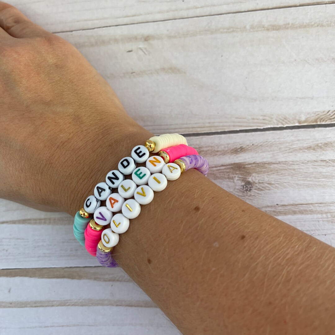 Personalized Name Bracelet: Gold Accent Clay Bead Stacking Jewelry - Etsy