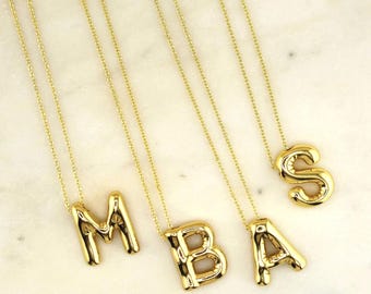 Balloon Initial Pendant, 14k Gold Filled Letter Necklace, Personalized Jewelry Gift