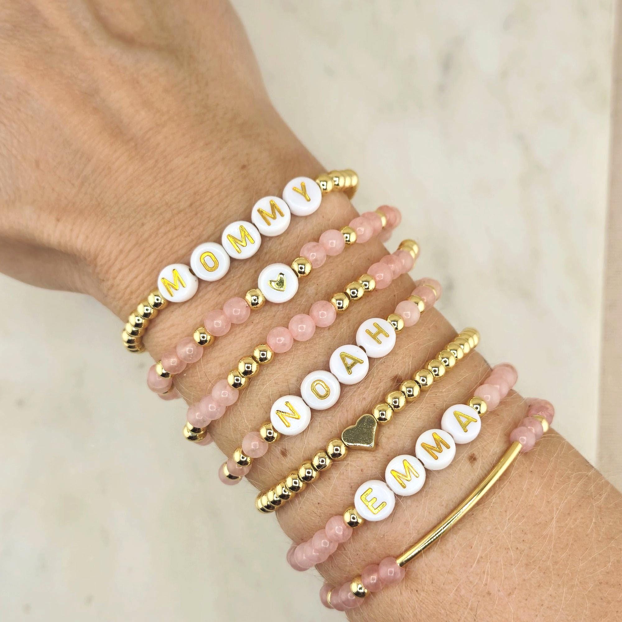 Personalized Word Bracelet, Stacking Mama Bracelet, Custom Name Beaded Bracelet, Stretch Bracelet, Kids Name, Personalized Gift Idea, Bride