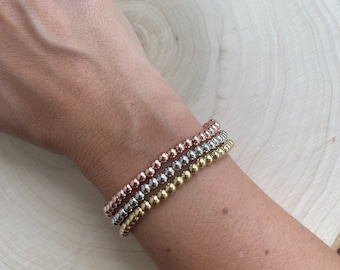 Minimalist Beaded Stacking Bracelet: Gold, Silver & Rose Gold