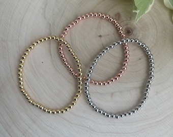 Stackable Beaded Stretch Bracelet: Gold, Silver, Rose Gold