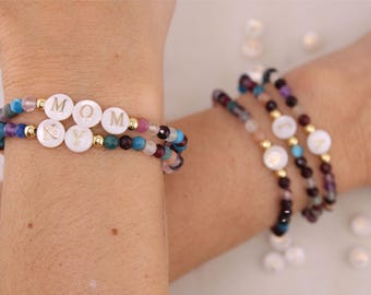 Unique and Personalized Dainty Initial Bracelet Mom & Daughter Gemstone Name Jewelry