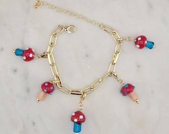 14K Gold-Plated Mushroom Necklace or Bracelet: Cottagecore Jewelry