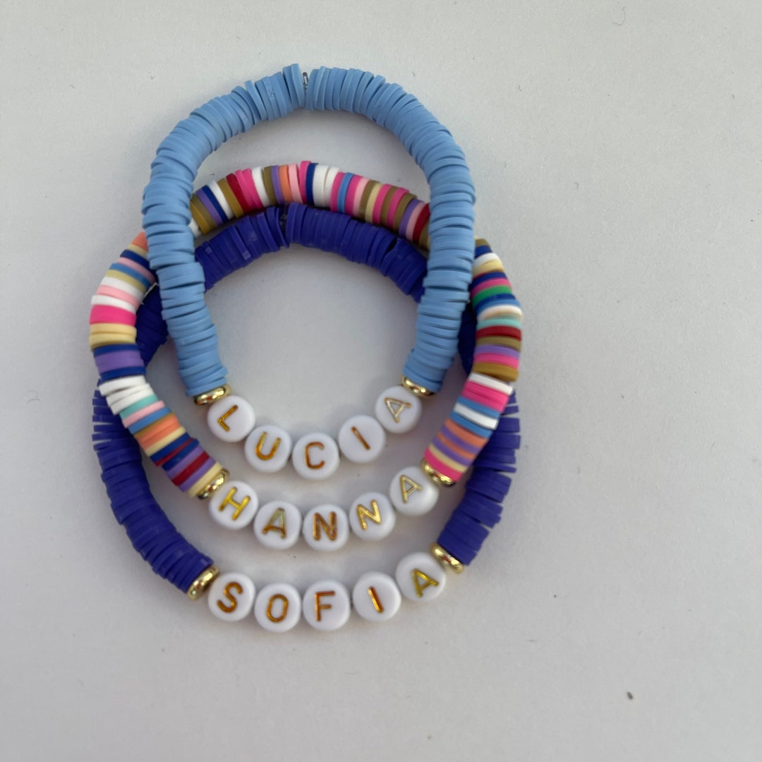 Personalized Clay Bead Bracelet: Custom Name Gold Accent Stacking ...