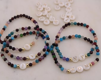 Personalized Initial Gemstone Bracelet: Mother Daughter Matching Jewelry
