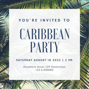 BEWERKBAAR | Caraïben | Havanna | Zomer | Strand|  Verjaardag| Feest | Uitnodigingssjabloon