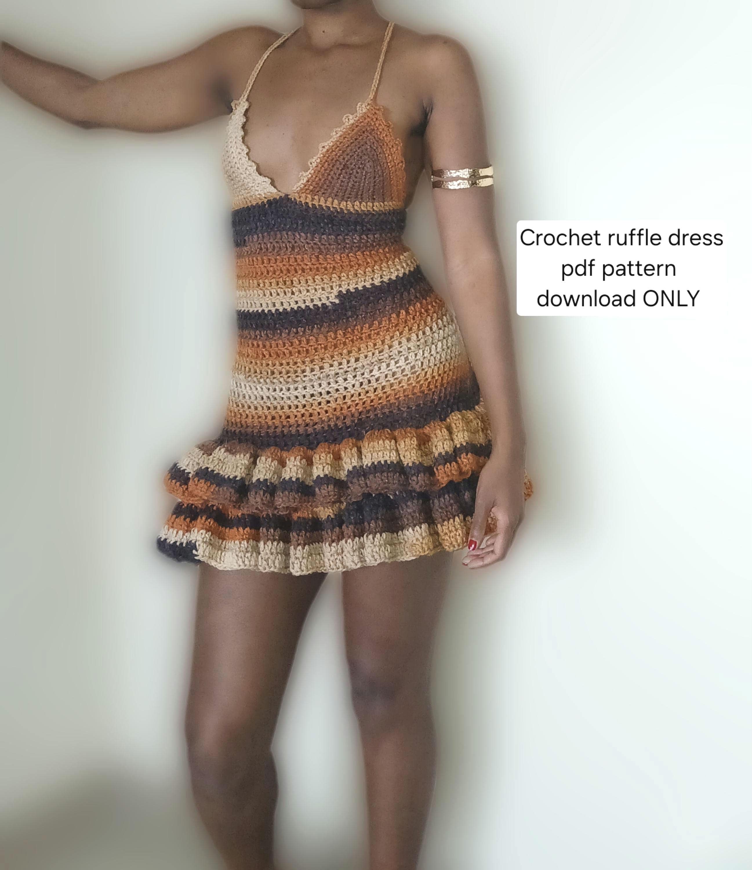30 Hippie Crochet Patterns for Boho Outfits, Bags, Home Décor, and Gifts 11 Crochet Ruffle Dress PDF Pattern