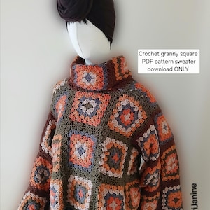 Patrón de suéter cuadrado estilo abuela, crochet / Estilo bohemio acogedor, todas las tallas (descarga en PDF)