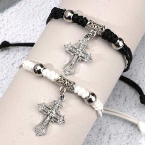 Handcrafted Braided Rope Rhinestone Cross Bracelet Fashion Jewelry Cross Pendant Religious Cross Bracelet Jewelry Gift