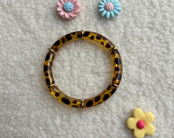 Leopard tube bead bracelet