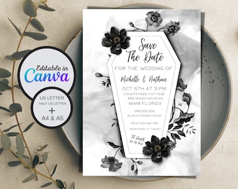 Coffin Save The Date Wedding Invitation, Gothic Save The Date Coffin Invitation, Moody Save The Date Wedding Invite, Til Death Wedding