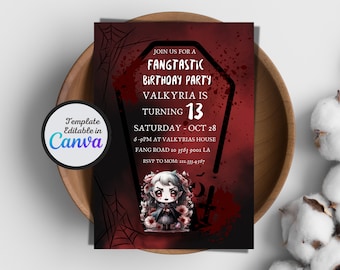 Halloween Birthday Party Invitation, Teen Vampire Invitation, Spooky Coffin Invitation, Editable Halloween Party Invite, Halloween Flyer
